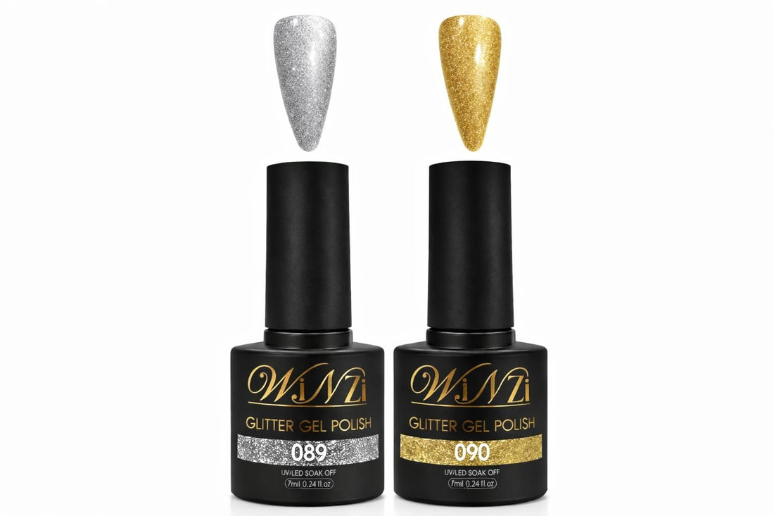 Glitter Gel Nail Polish Set, Gold & Silver Sparkle Colors, Soak Off UV LED Gel, High Shine Long Wearing Formula, Easy Application for Nail Art & Salon Use, 7ml easch (Shades 089,090)