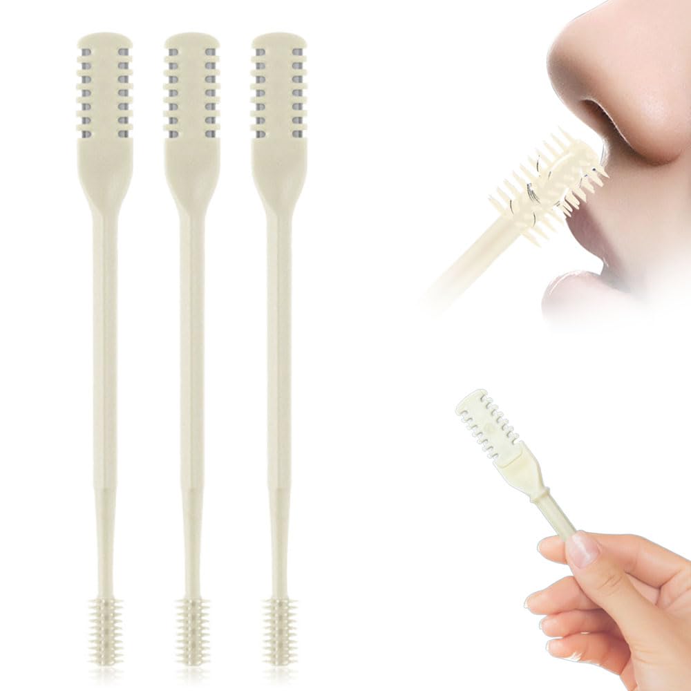 Nasal Hair Cutter, 2024 Upgraded Double Sided Nose Hair Knife, 360° Rotating Portable Manual Nose Hair Trimmer, Nose Hair Remover for Women Men Travel Essentials (Beige, 3 Pcs)