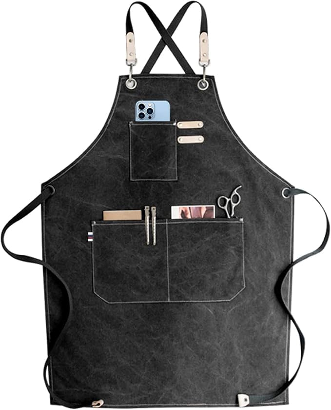 Adjustable Oversized Canvas Apron With Pockets For Men And Women Heavy Duty Cotton Canvas Cross Back Apron Water And Heat Resistant, For Cooking Barbershops Restaurants And Craft