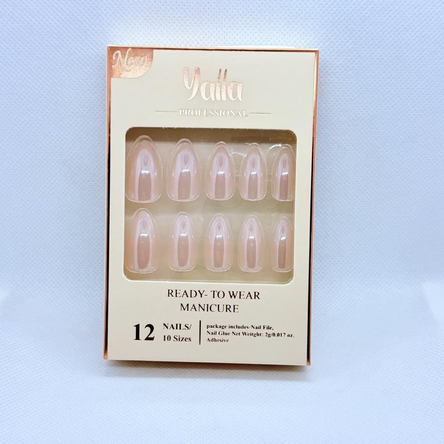 Glossy Ombre Press On Nails for Women – Reusable Artificial Fake Nails – Stick On Salon Style Manicure (Chrome Beige)