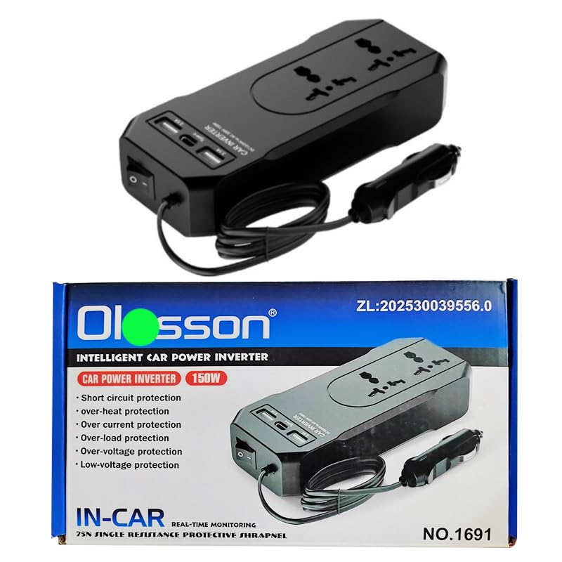 KaberTrade 150W High Power Car Power Inverter Adapter - 12V/24V to 220V Fast Charger with USB (Code :9630)