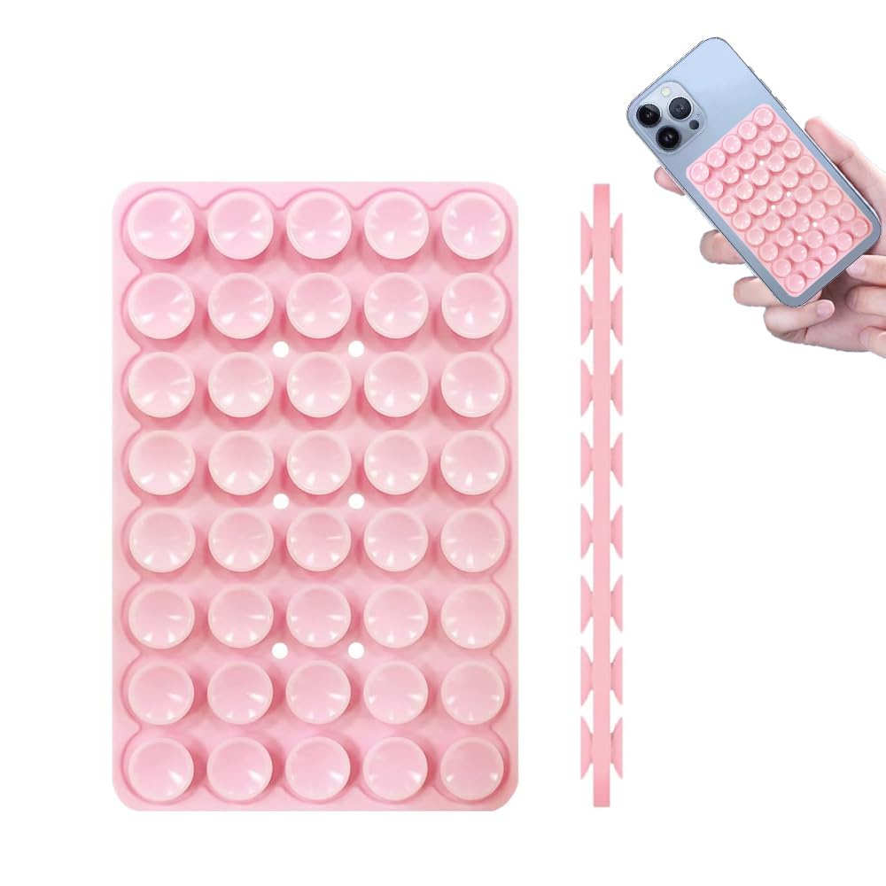 Silicone Suction Cup Phone Case Mount Double Sided, Hands-Free Sticky Phone Grip for Selfies and Videos, Thickening| Washable| Non Slip Silicone Phone Stand for iPhone and Android, Light Pink