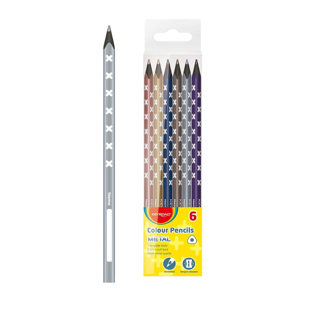 Keyroad Triangular Wooden Colored Pencils Metallic 6 Colors Model KR971869