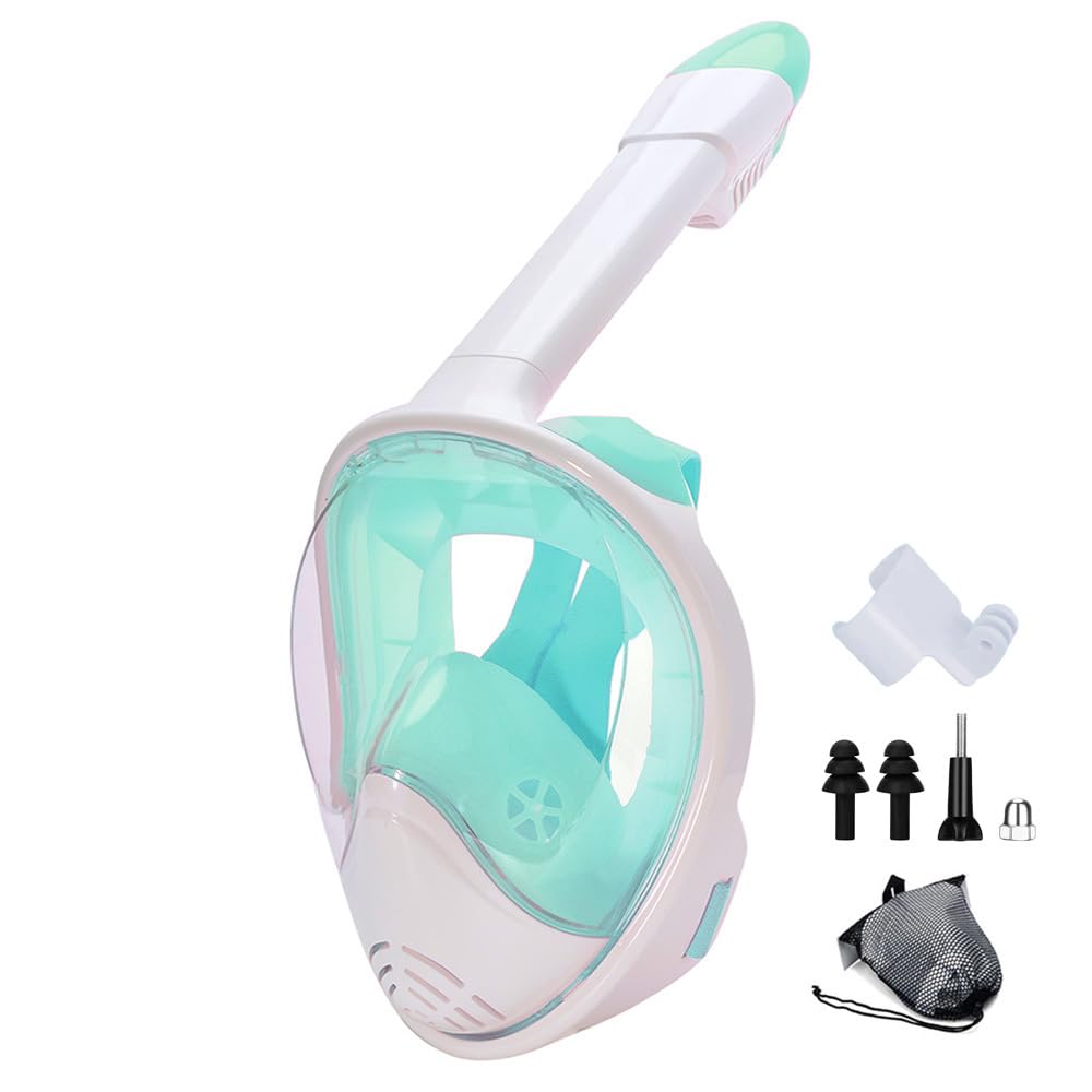 Diving Mask Full Face 180° Free Ventilation Design with Detachable Camera Mount, Anti-Fogging, with Adjustable Head Straps, Professional Snorkeling Set for Adults and Youth