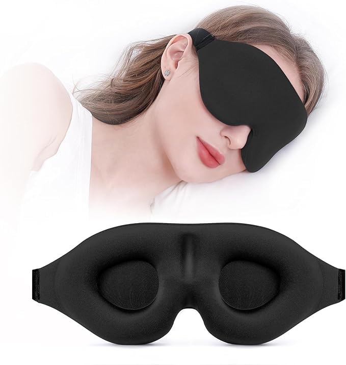 3D Contoured Sleep Mask for Women & Men – Ultra Soft Eye Mask with Adjustable Strap, Light Blocking Blindfold for Travel, Naps, Night Shift, and Relaxation
