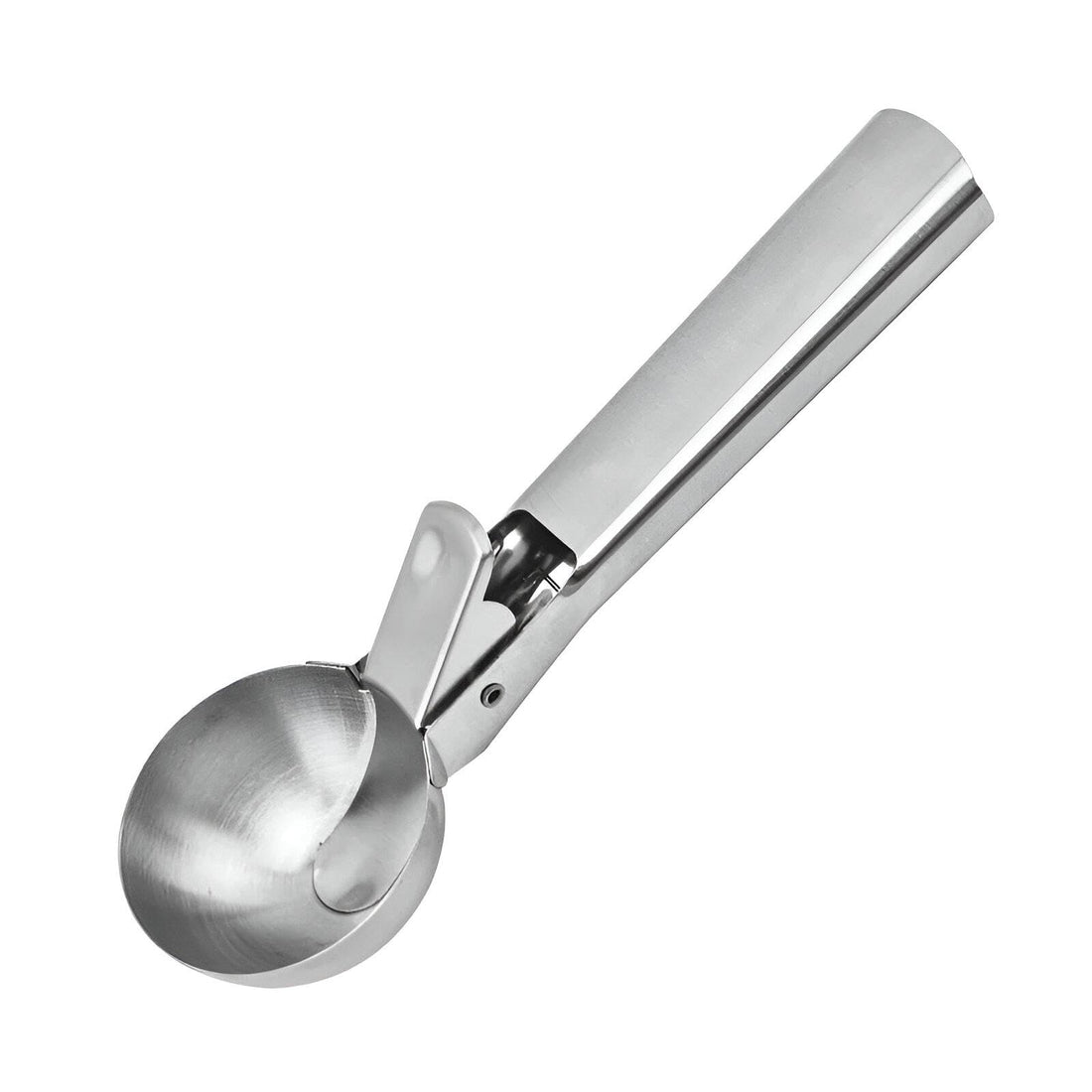 Kitchen Tool - Professional-grade stainless steel ice cream scoop featuring a comfortable trigger mechanism, ideal for effortlessly serving ice creams, fruits, watermelon slices, and creamy desserts w