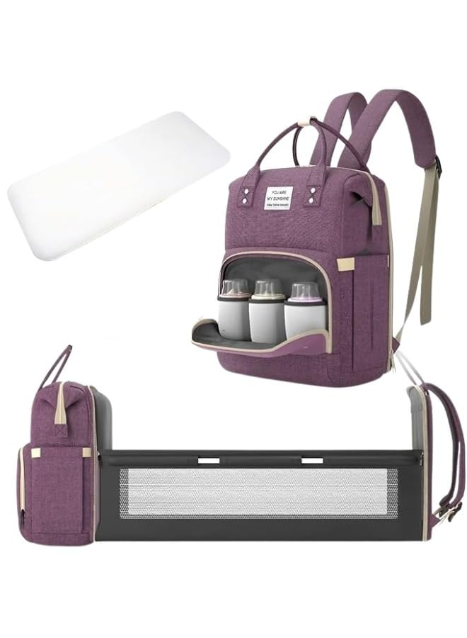 Multifunctional Baby Diaper Bag Backpack with Portable Bassinet and Insulated Bottle Pockets