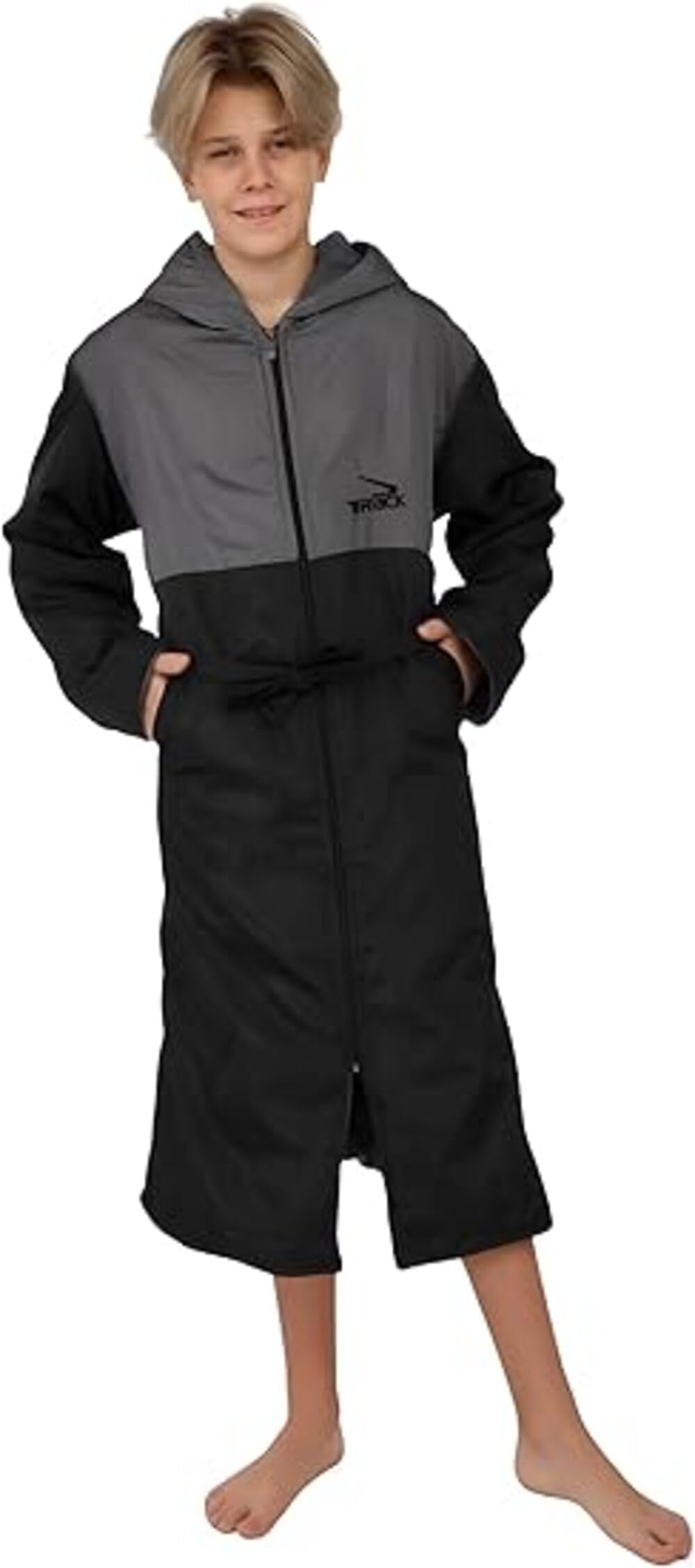 track Waterproof swimming bathRobe with Hood, Quick-Dry Swim Robe, Long Sleeve Beach Bathrobe for Swimming, Pool, Surfing, and Outdoor Activities