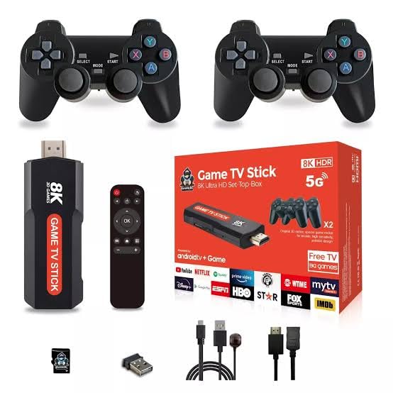 Wireless TV Game Console, Classic Game Console with 8K HD Stick 5G Android + 2 Wireless 3D Game Controllers for Game TV stic Players