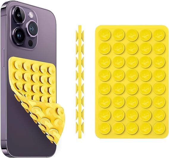 Phone Holder, Silicone Suction Cup, Stable and Non-Slip Grip, Strong Mobile Phone Holder for Selfie (Yellow)