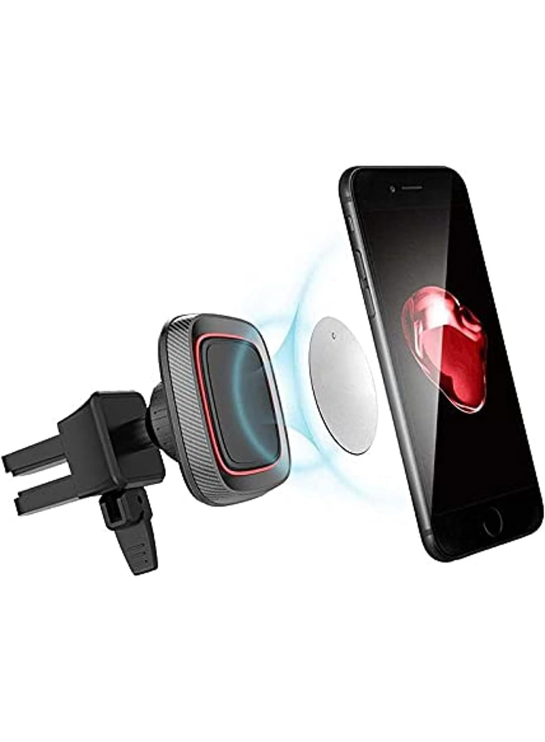 Magnetic Car Phone Holder for Air Vent, Universal Smartphone Mount, 360° Rotation, One-Hand Operation, Red & Black, Model ZS-92