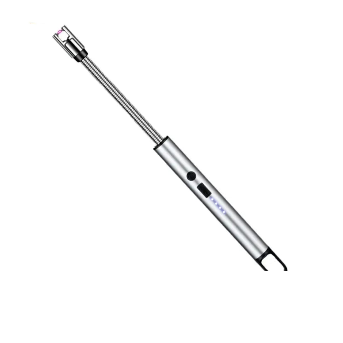 Gas Stove Lighter, 360° Flexible Neck LED Battery Display Windproof Flameless Lighter for Camping BBQ (Silver)