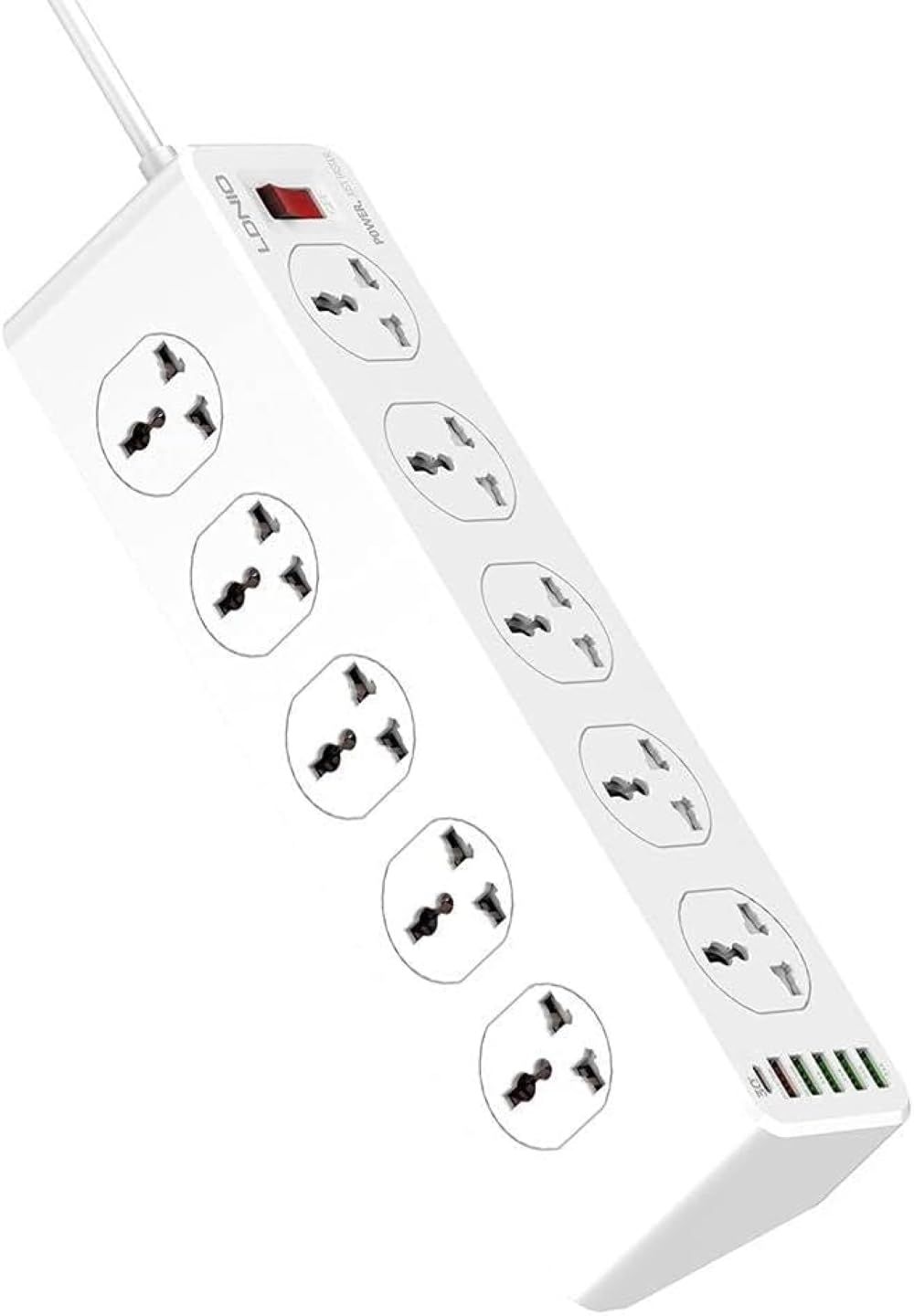 Generic Compatible with LDNIO SC10610 2500W 10 Sockets 5 USB Ports and 1 Type-C PD Port QC3.0 Desktop Extension Home Charger (White)