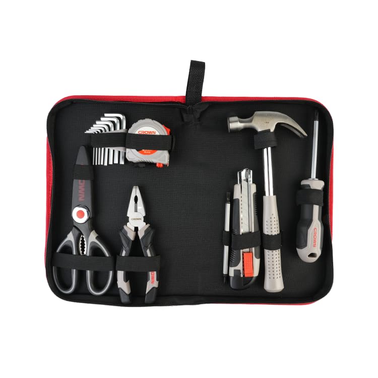 CROWN Professional Hand Tool Household Set,Homeuse tool set,15pcs;CPHTS-TXB15 by circle tools طقم عدة يدوية 15 قطعة شنطة قماش
