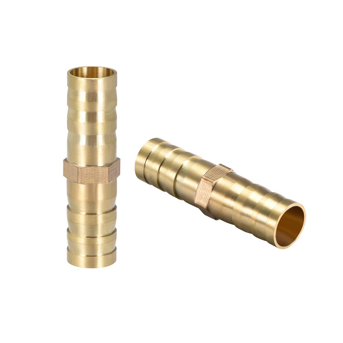 sourcing map 39x10mm or 3/8" ID Brass Barb Splicer Fitting,Straight Barb Hose Fitting Air Gas Water Fuel,2pcs