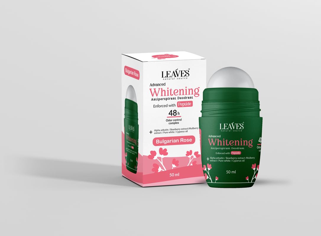 Leaves Roll-On Deodorant Bulgarian Rose – 100% Natural, 48H Odor Protection, Whitening & Soothing, Slows Hair Growth 50ml