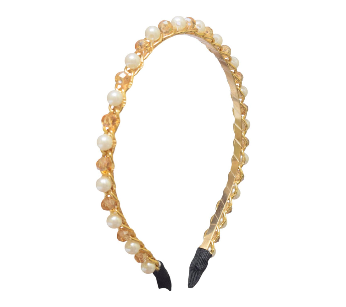 Daphne Girls' Hair Band Embroidered With Pearls - Gold White