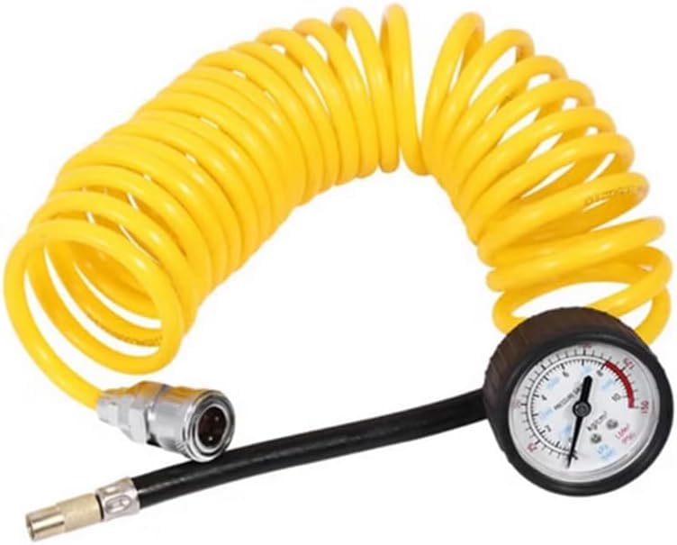 Rana Store Air Compressor Hose Coil Flexible Lightweight Kink Resistant Pressure Gauge Quick Connect Inflator Head for Car Tires (3 Meters)