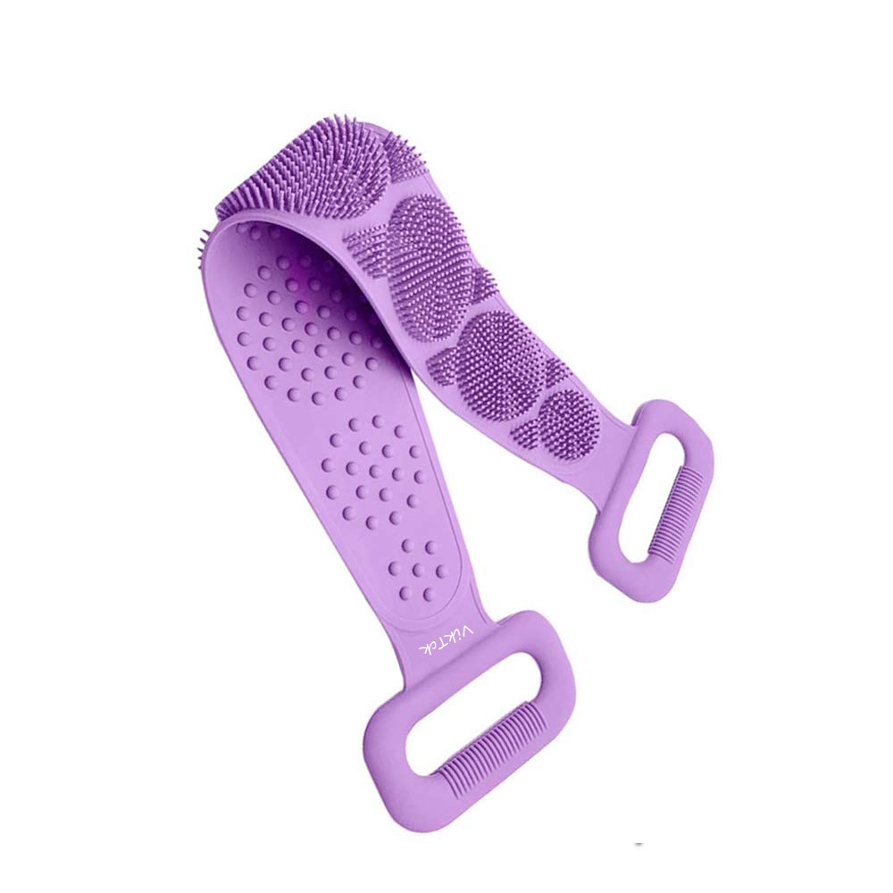Silicone Bath Body Brush,Back Scrubber,Exfoliating Lengthen Double Side,Easy to Clean,More Hygienic,Eco Friendly,Long Lasting,Comfortable Massage Tool for Sensitive and All Kinds of Skin (70cm-Purple)