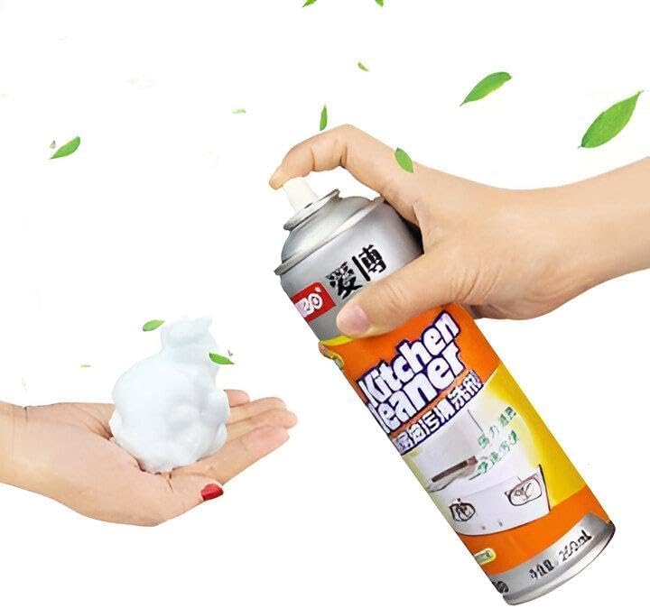 Kitchen Foam Spray Cleaner 500ml – Powerful Degreaser for Grease & Stains – Multi-Purpose for Stove, Oven, Pans, Walls & Bathroom – Lemon Scent + Cleaning Cloth (Three pieces)