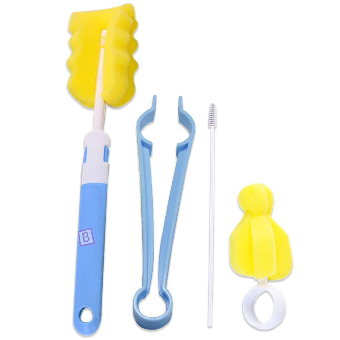 Baby Bottle and Bottle Cleaning Brush Set - Plastic Handle and Sponge Head - Deep and Easy Cleaning Without Scratch