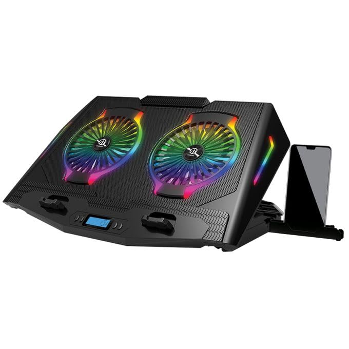 LapTop Cooling Pad iCE 07-2 Quiet Fans with RGB (2x140mm) - With Speed Control (250:1000 RPM) - USB Power & HUB - Phone holder