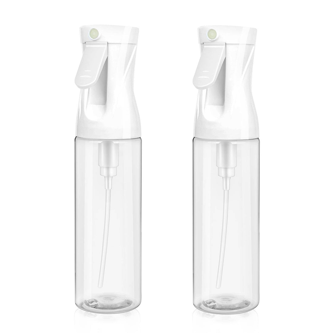 2-Pack Continuous Fine Mist Spray Bottle for Hair - Patented Ultra-Fine Mist for Hairstyling, Cleaning, Plants, and More - BPA-Free, Leak-Proof, 360° Spray, Durable - White (300 ml/10.1oz)