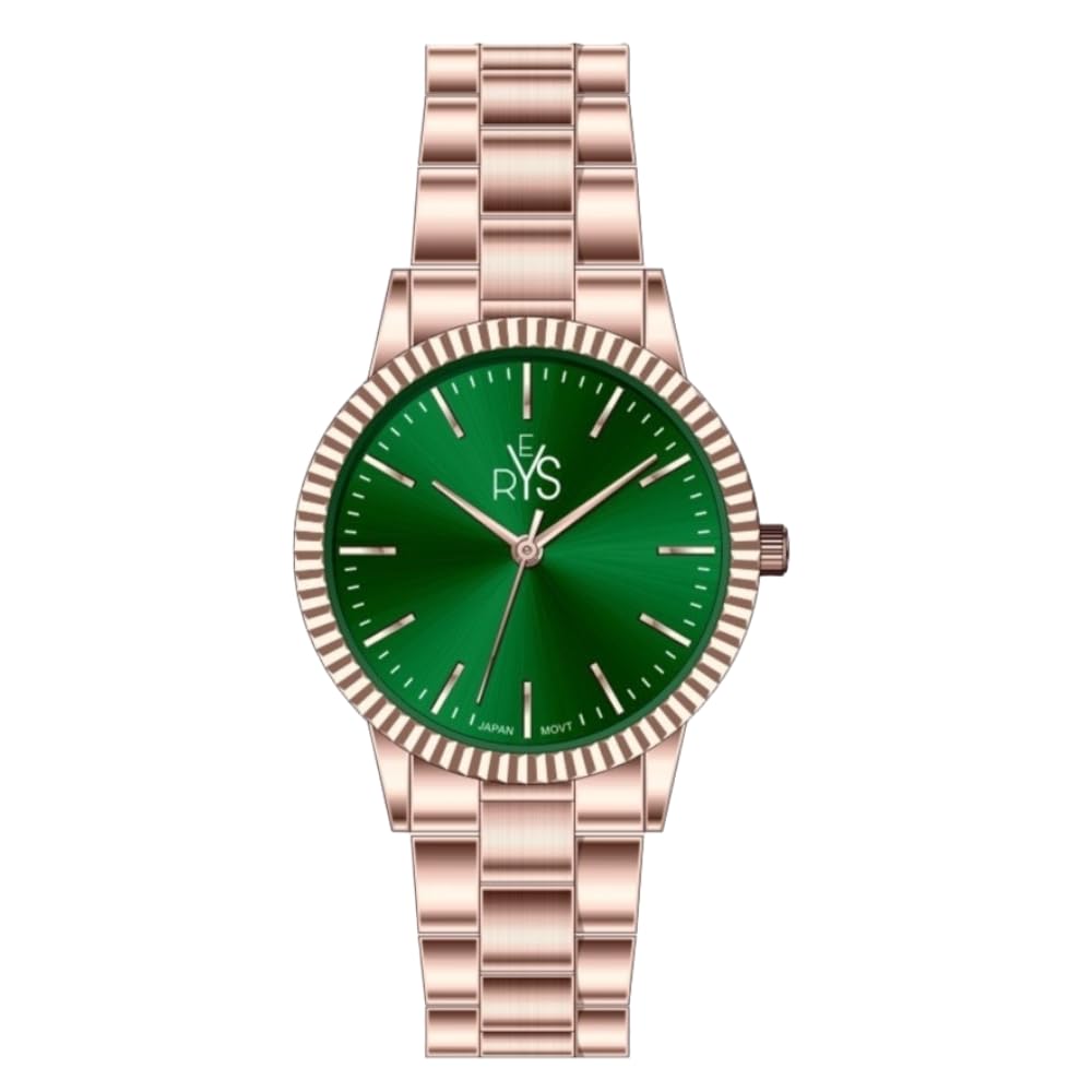 REYS WATCH WATCH-WOMEN-STAINLESS STEEL-ROSE GOLD AND GREEN R2042-RGN