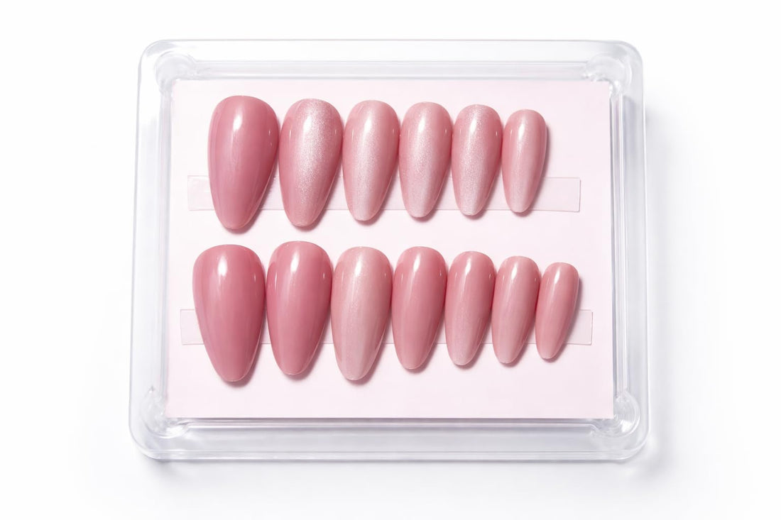 Press on Nails Medium Length Fashion Easy to Apply Perfect for Party with Double Sided Adhesive Sheet Pack of 12 (Pink)