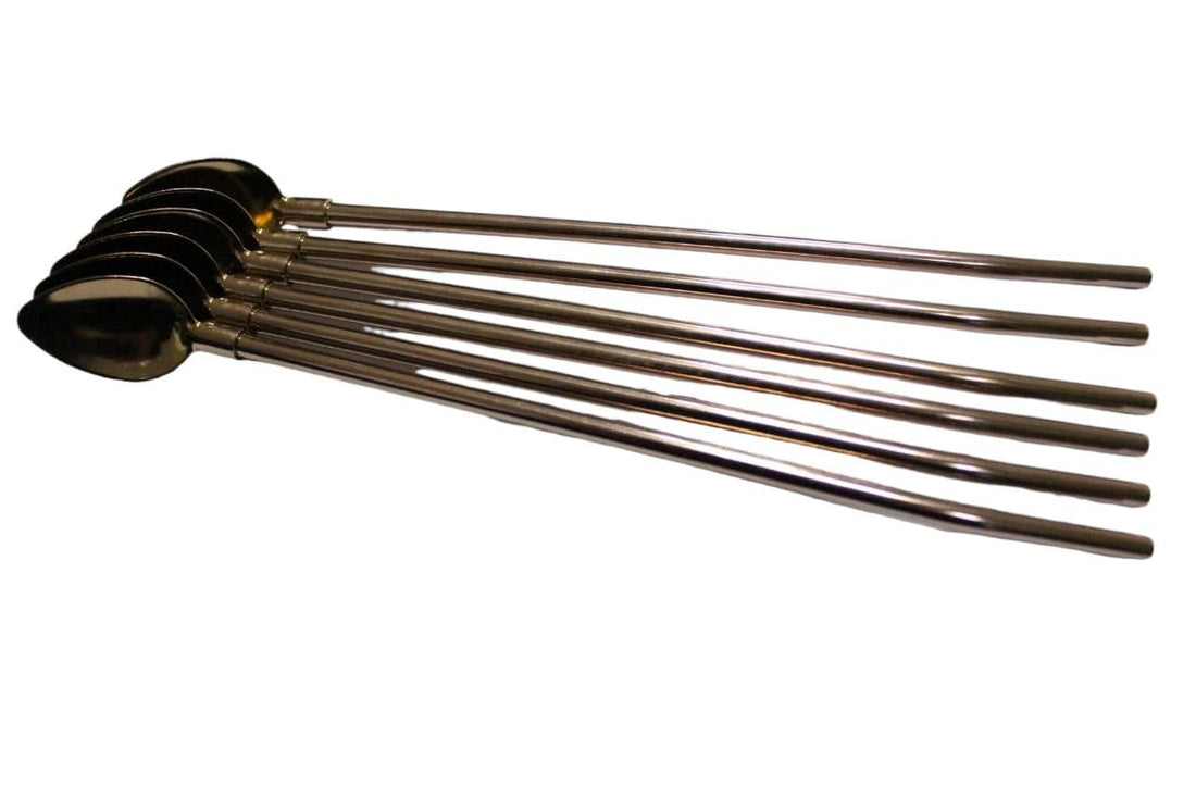 Ice Tea Spoons Long Stainless Steel Spoon Straw Bar Spoons Handle with Straw for Mixing Stirring Drinking With Cleaning Brush (Heart)