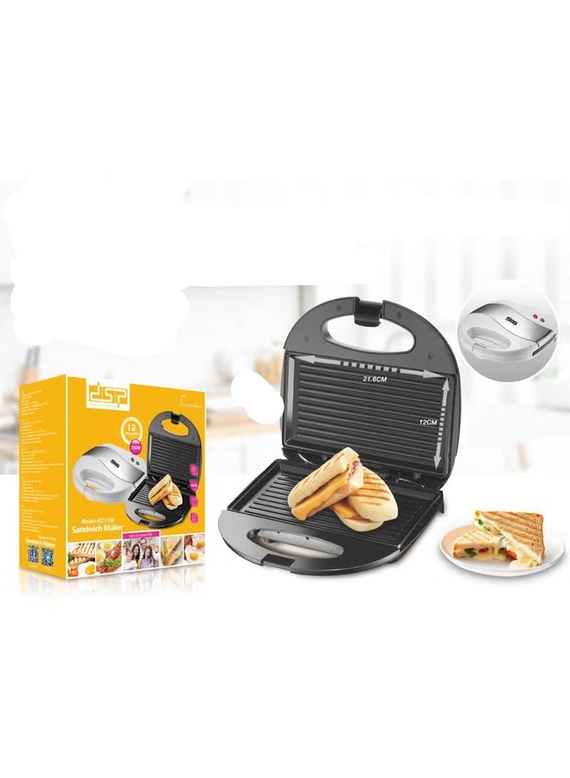 DSP Electric Sandwich Maker 750W Plastic Body + Stainless Steel Plate Power and Lights Ready Non Stick Coating KC1159