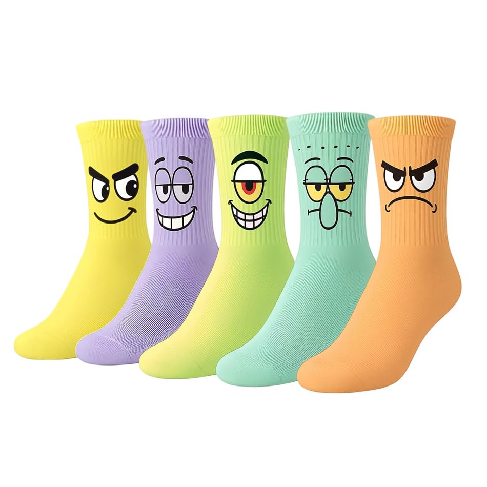 Summer Funny Cotton Socks Set Cotton Socks for Women Men 5 Pairs + 1 Pair Gift - Fun Designs, Comfortable Material, Free Size (35-44)