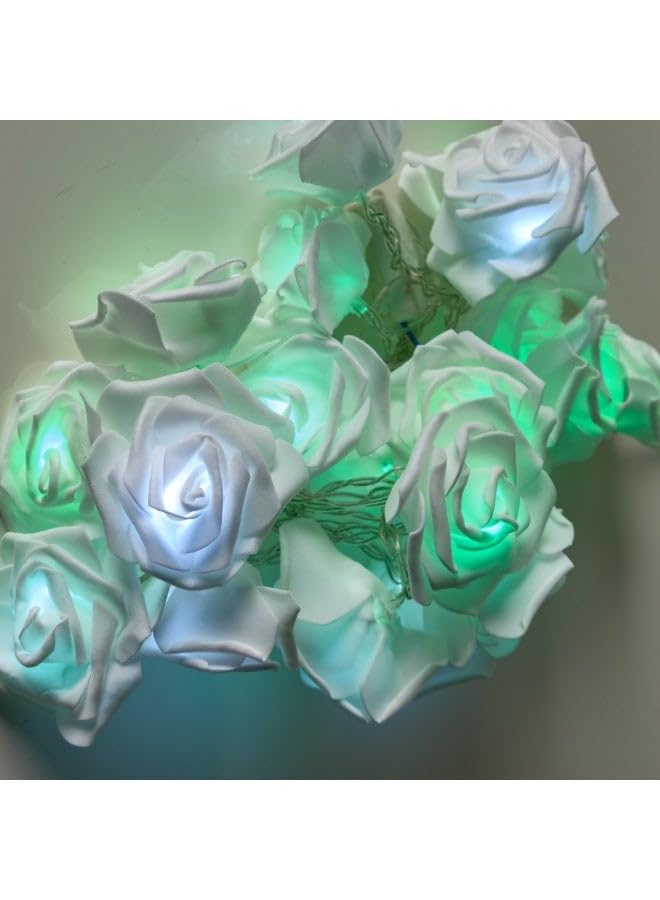 SHOP White Rose LED Garland with Green Lights – 20 USB Bulbs for Home & Events2 M