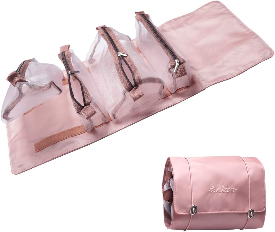 Luxury Makeup Brush Holder Case, Blush Leather Travel Organizer, Professional Cosmetic Storage Bag with Multiple Compartments