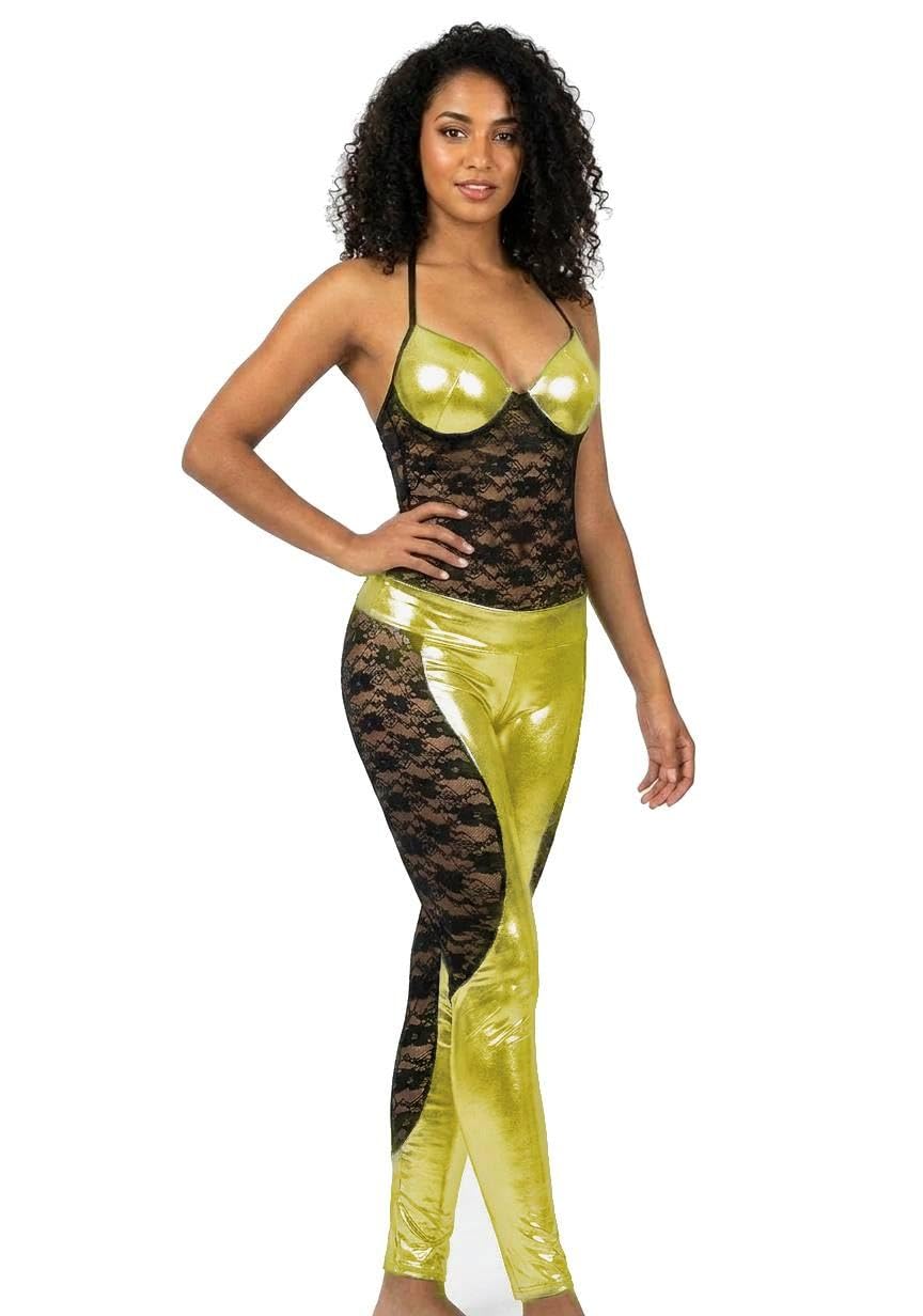 Women's Lingerie Salbot, Shiny Leather and Lace, One Size Fits All, Multicolor
