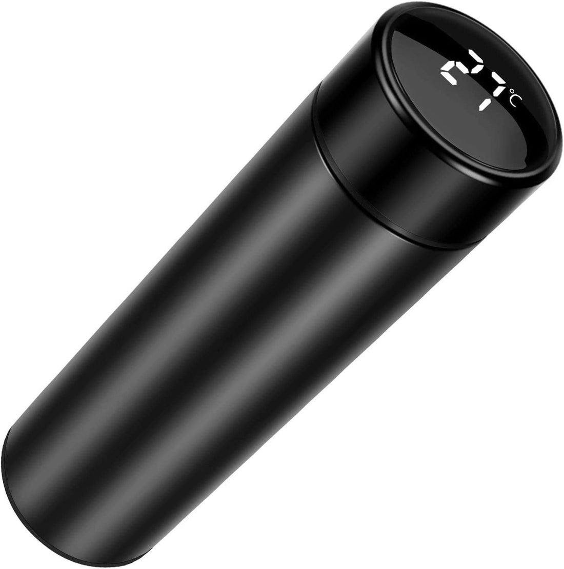 Whitecloud TRANSFORMING HOMES® Water Bottle Thermoses Travel Mug with Smart LCD Touch Screen Keep Hot Or Cold Portable Travel Tea Coffee Infuser Vacuum Cup Anti-Collision Leak-Proof (TB-1) Black