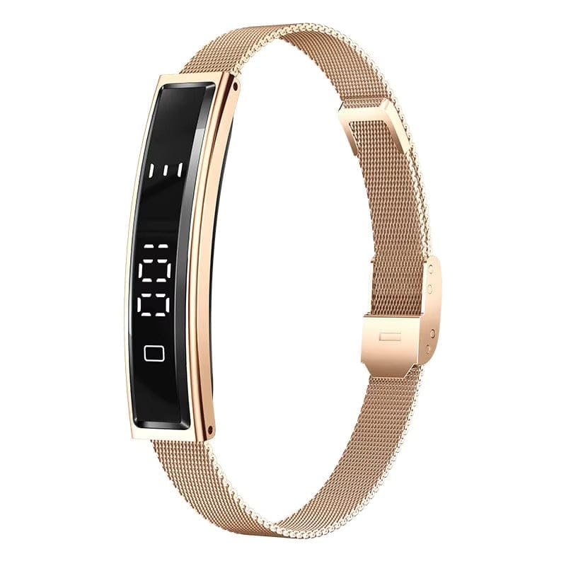 Smart Bracelet LED Display, Gold, Zinc Alloy, Heart Rate Monitor, Oxygen Monitor, Sleep Tracking, Bluetooth 5.3
