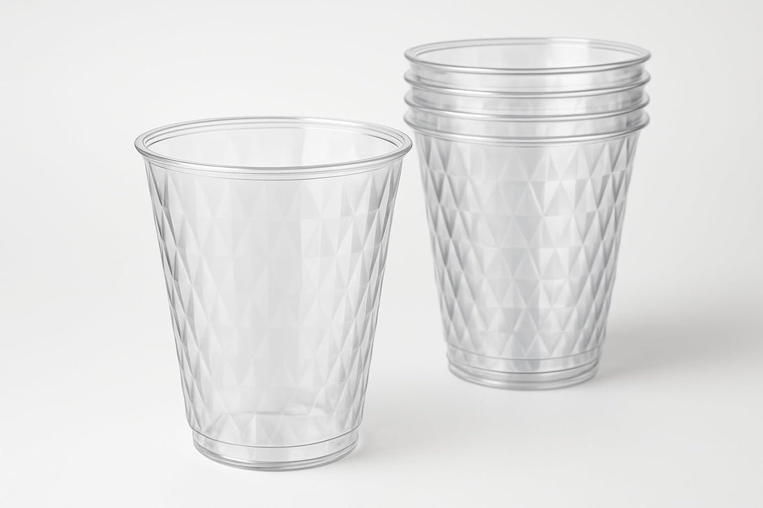 Clear Plastic Cups for Drinks / 250ml / Primo/Pack of 25 / Crystal Shape/Dishwasher Safe