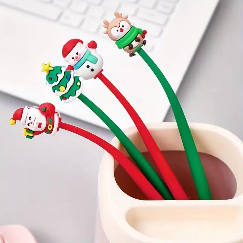 Holiday Rubber Gel Pen – Durable 20cm One-Piece Silicone Pen in Red & Green, Comfortable Grip for School, Office & Gifts (Pack of two pieces)
