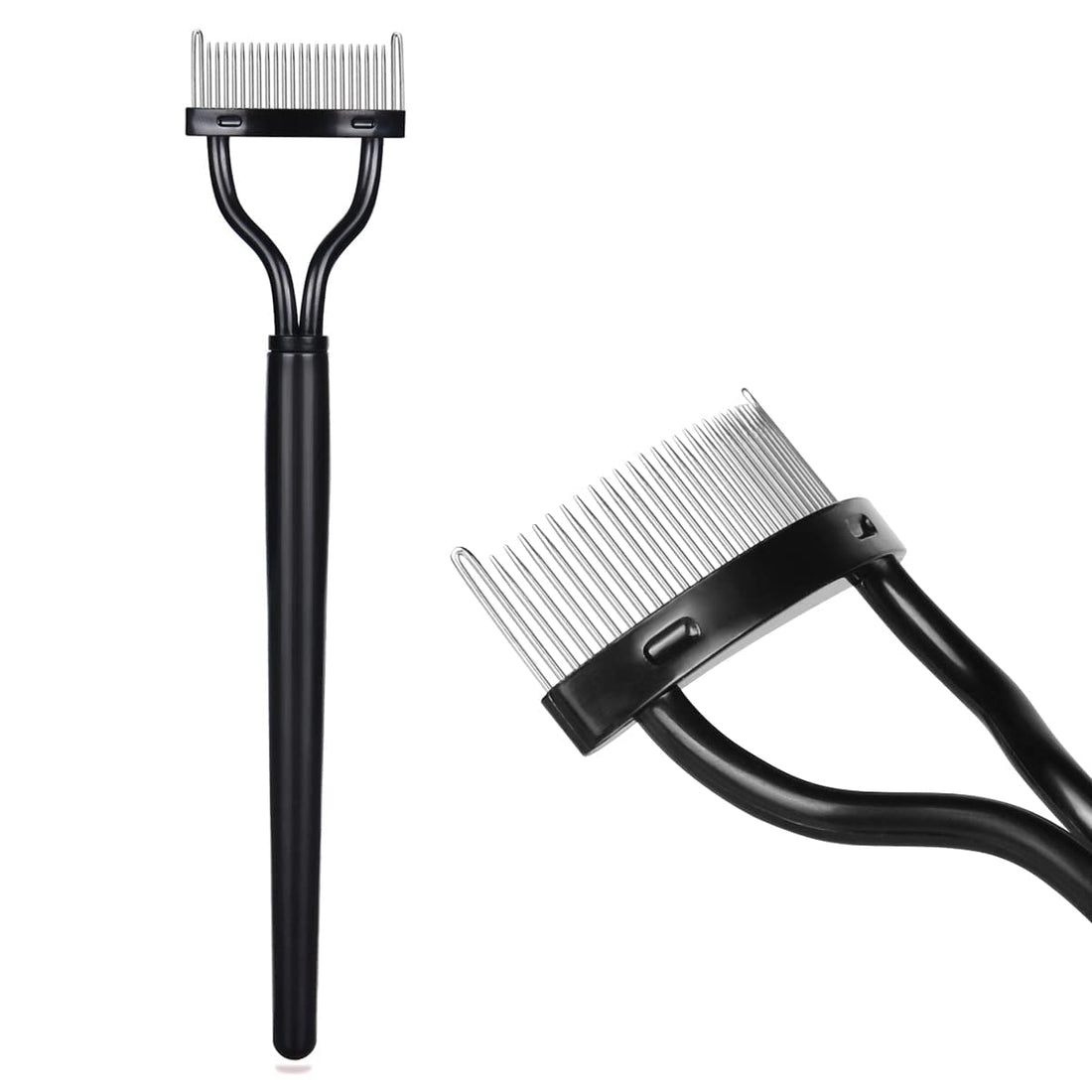 Eyelash Comb, Eyelash Separator Curler Makeup Mask Applicator Eyelash Definer Eyebrow Brush Metal Tooth Eyelash Tool with Comb Cover Arc Designed Cosmetic Brushes Tool (Black-Comb)