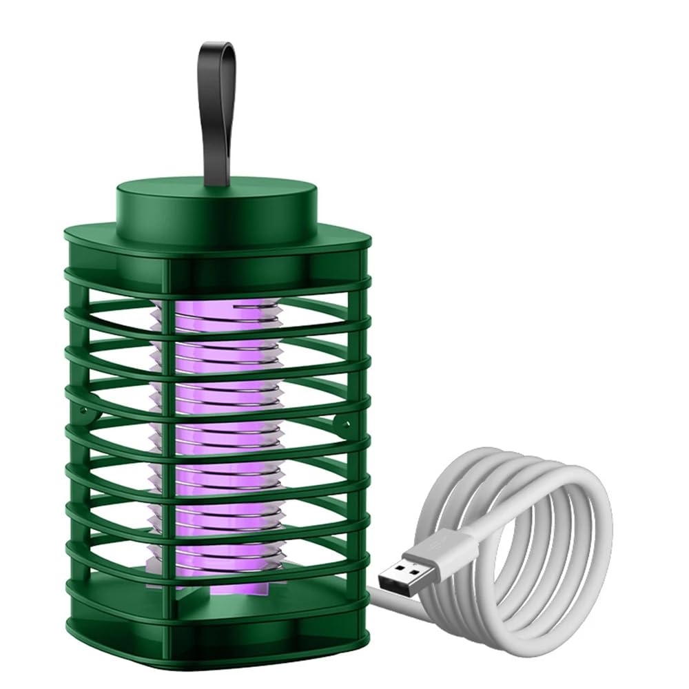 Plan A LED Mosquito Killer Lamp with 80cm USB Power Cord, 1800V 3W Insect Killer Lamp, Electric Hanging Trap Zapper for Home Restaurant, Hotel, Office Pest Control (Green)