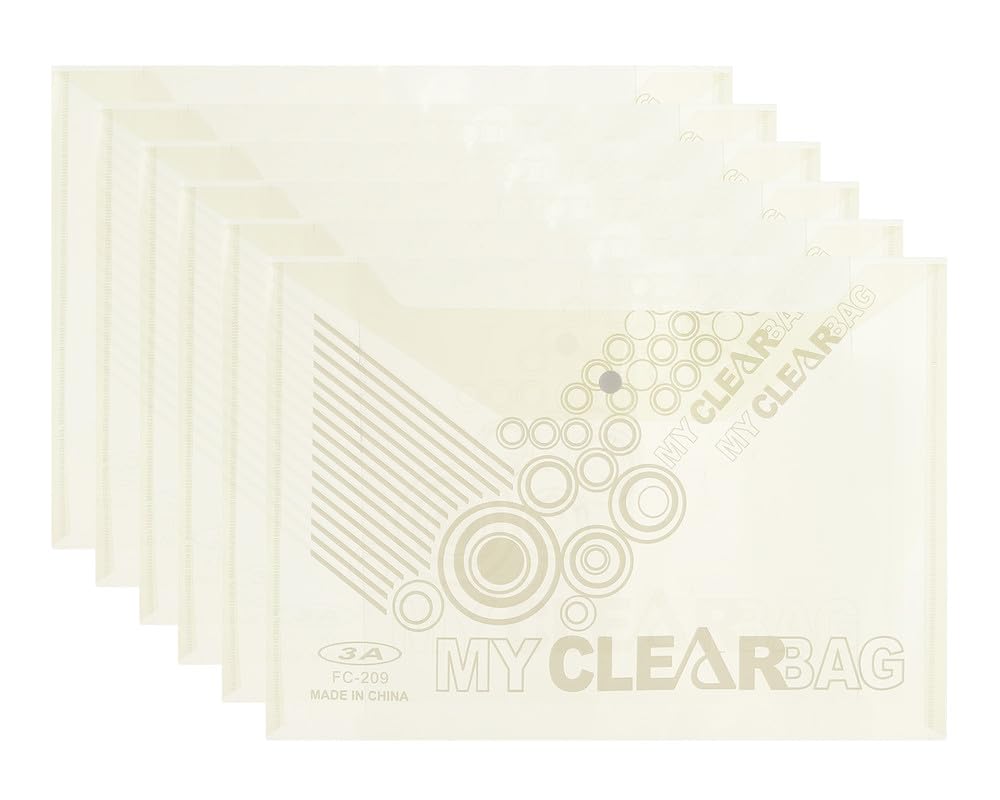 3A FC209-14 Plastic Paper Binder 14 Micron 24 * 35 cm With Clips 6 Pieces - Yellow