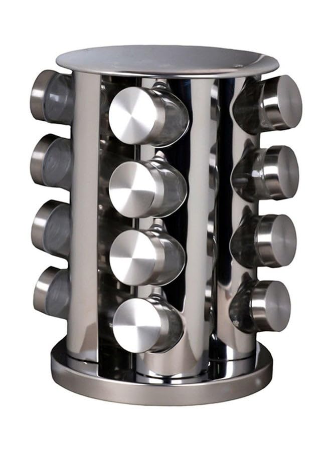 16-Piece Spice Jar Set With Stand Silver 6.5x6.5x11.5cm