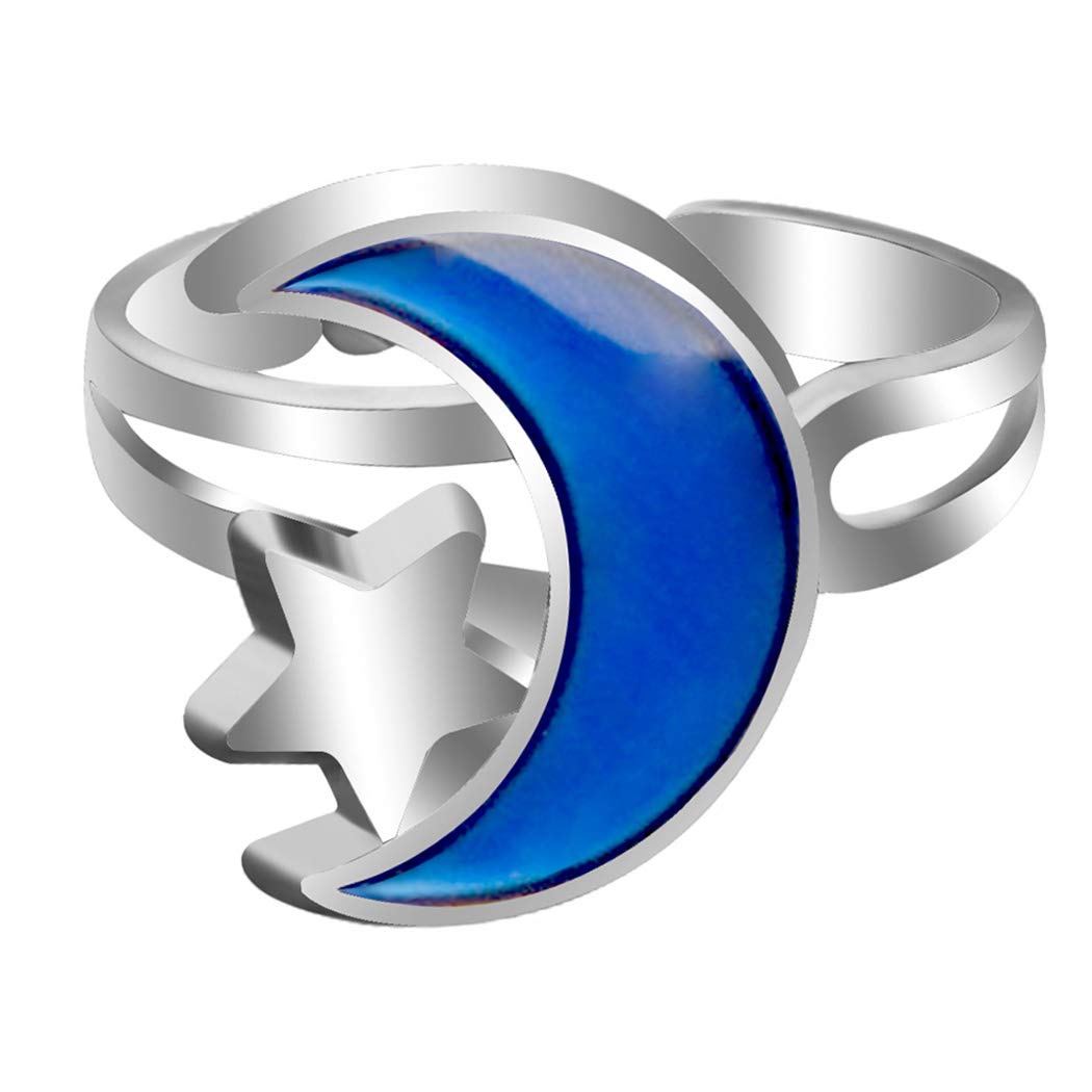 Sinalty Mood Rings Silver Temperature-Control Ring Moon Emotional Finger Rings Changeable Adjustable Colorful for Women and Girls, alloy, crystal