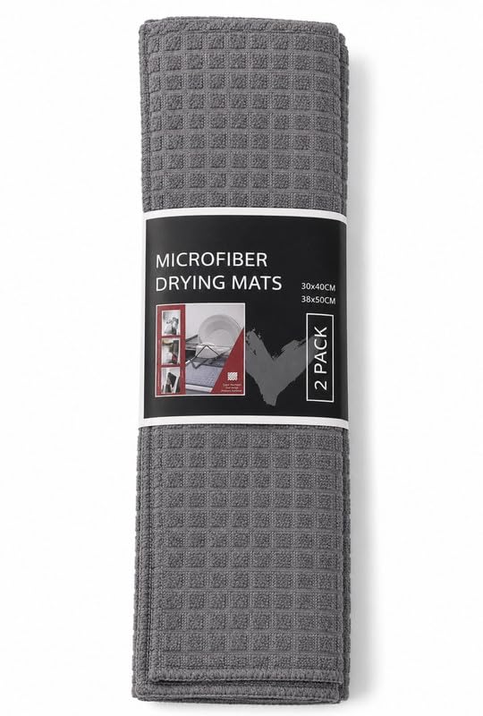 Downtown Microfiber Dish Drying Mat, Grey Quick Dry Kitchen Counter Mat for Dishes, Cups and Glassware