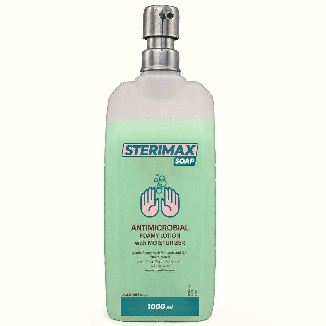 STERIMAX 1L antiseptic creamy hand wash stainless pump GREEN