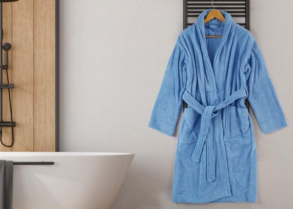 Egyptian Bathrobe in Sky Blue (Horizon Blue) -100% Cotton, Quick-Dry, Luxurious Comfort for Spa and Home Use