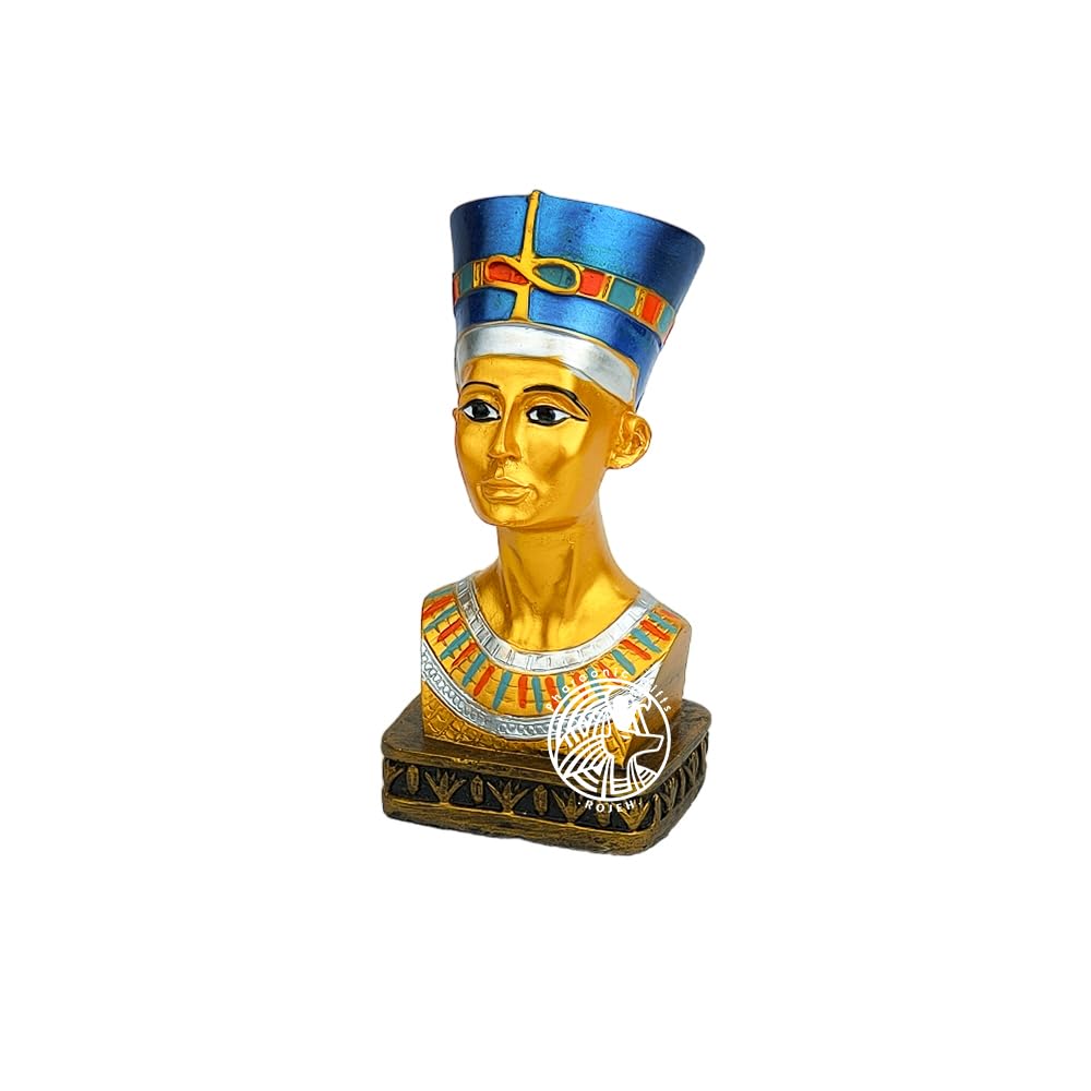 Rogeh Pharaoh Queen Nefertiti Wife of Akhenaten Ancient Egyptian Statue - Porcelain Handmade - Gold - Extra Small Size Gift