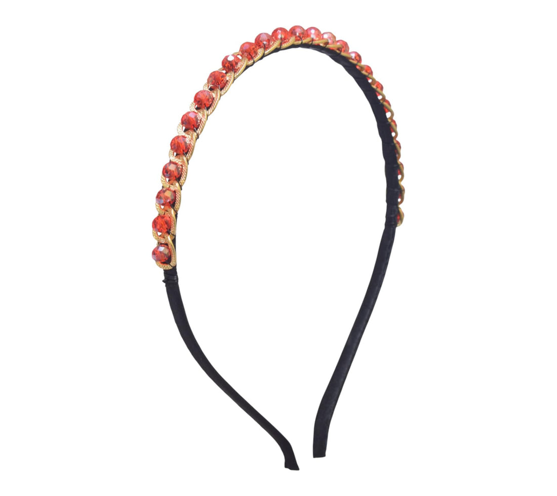 Daphne Satin Crystal Details Hair Band For Girls - Red