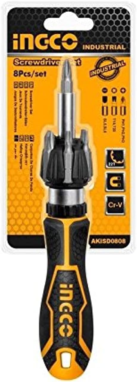 Ingco AKISD0808 8Pcs Ratchet Screwdriver Set - Black